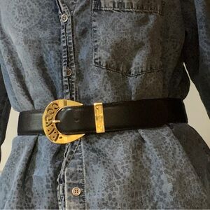Vintage 80s Paloma Picasso hold buckle dark navy statement belt